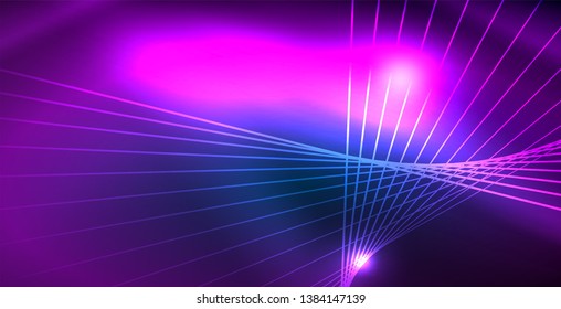 Luces de neón de color con ondas de fondo abstracto. Ilustración del vector