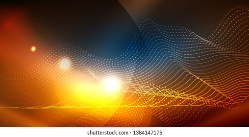 Color neon lights with waves abstract background. Vector illustration