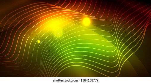 Color neon lights with waves abstract background. Vector illustration