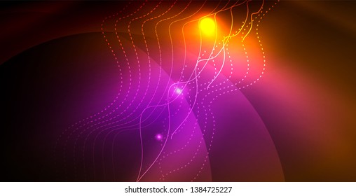 Luces de neón de color con ondas de fondo abstracto. Ilustración del vector