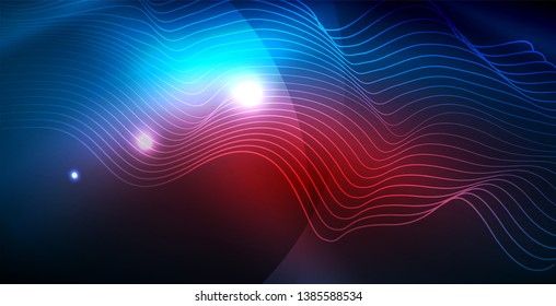 Color neon lights with waves abstract background. Vector illustration
