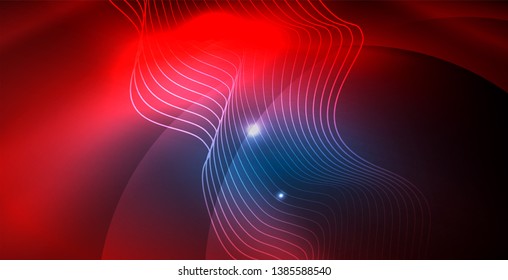 Color neon lights with waves abstract background. Vector illustration