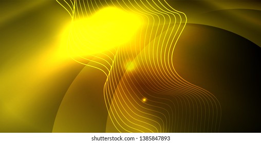 Luces de neón de color con ondas de fondo abstracto. Ilustración del vector