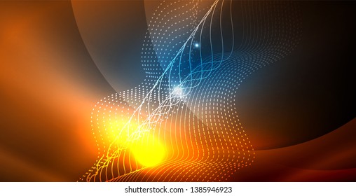 Color neon lights with waves abstract background. Vector illustration