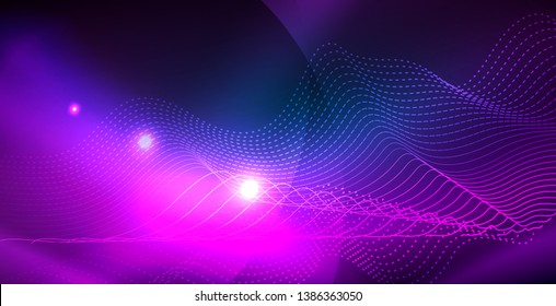 Color neon lights with waves abstract background. Vector illustration