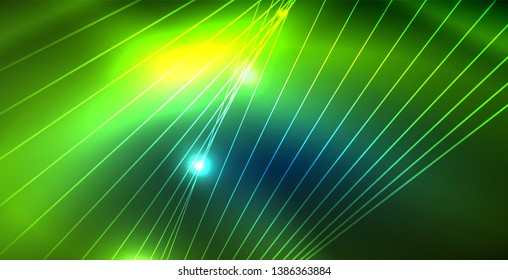 Color neon lights with waves abstract background. Vector illustration