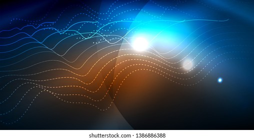 Color neon lights with waves abstract background. Vector illustration