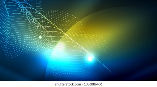 Color neon lights with waves abstract background. Vector illustration