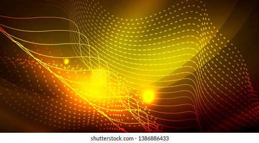 Farbneonleuchten mit Wellen abstrakter Hintergrund. Vektorgrafik
