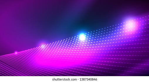 Luces de neón de color con ondas de fondo abstracto. Ilustración del vector