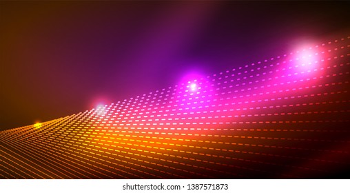 Color neon lights with waves abstract background. Vector illustration