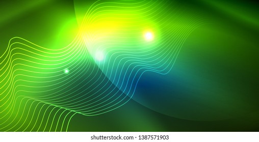 Color neon lights with waves abstract background. Vector illustration