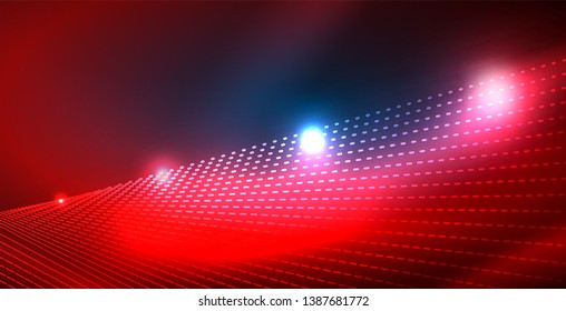Luces de neón de color con ondas de fondo abstracto. Ilustración del vector