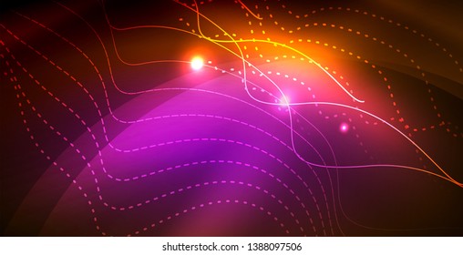 Color neon lights with waves abstract background. Vector illustration