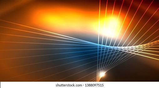 Luces de neón de color con ondas de fondo abstracto. Ilustración del vector