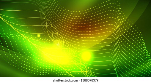 Color neon lights with waves abstract background. Vector illustration