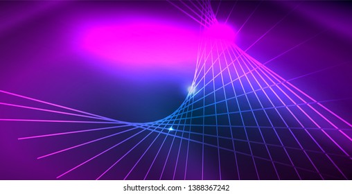 Color neon lights with waves abstract background. Vector illustration