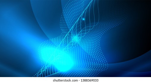 Luces de neón de color con ondas de fondo abstracto. Ilustración del vector