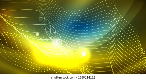 Color neon lights with waves abstract background. Vector illustration