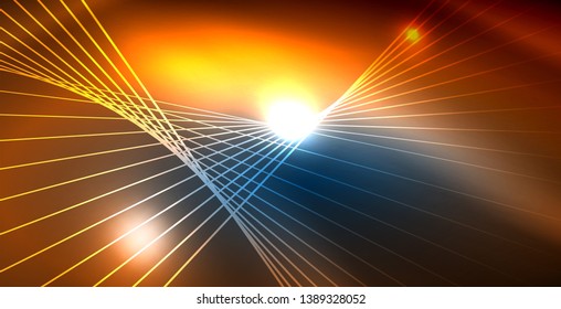 Color neon lights with waves abstract background. Vector illustration