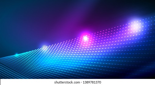 Color neon lights with waves abstract background. Vector illustration