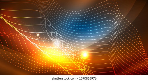 Color neon lights with waves abstract background. Vector illustration