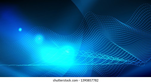 Color neon lights with waves abstract background. Vector illustration