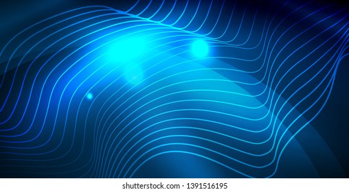 Color neon lights with waves abstract background. Vector illustration