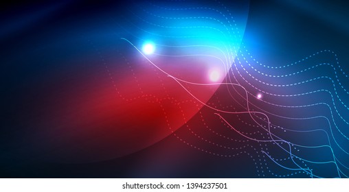 Luzes de néon coloridas com fundo abstrato de ondas. Ilustração vetorial