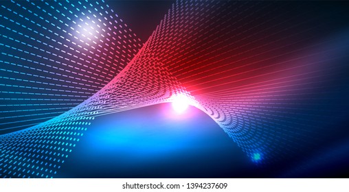 Color neon lights with waves abstract background. Vector illustration