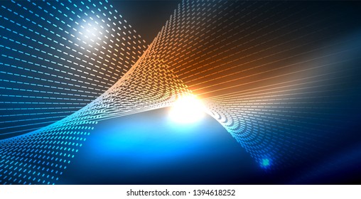 Color neon lights with waves abstract background. Vector illustration