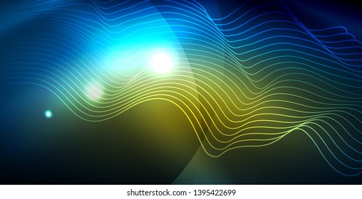 Color neon lights with waves abstract background. Vector illustration