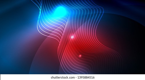 Luces de neón de color con ondas de fondo abstracto. Ilustración del vector