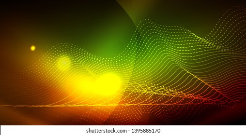 Color neon lights with waves abstract background. Vector illustration