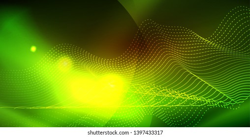 Farbneonleuchten mit Wellen abstrakter Hintergrund. Vektorgrafik