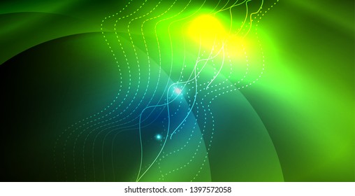 Luces de neón de color con ondas de fondo abstracto. Ilustración del vector