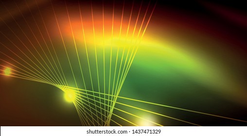 Color neon lights with waves abstract background. Vector illustration