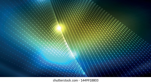 Color neon lights with waves abstract background. Vector illustration