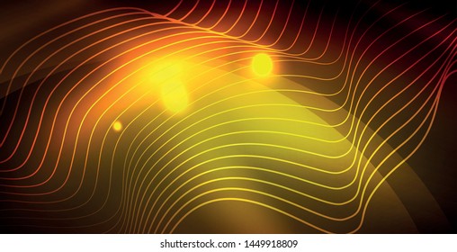 Color neon lights with waves abstract background. Vector illustration