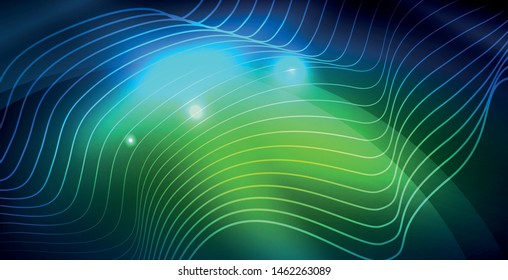 Color neon lights with waves abstract background. Vector illustration