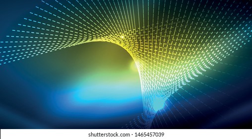 Color neon lights with waves abstract background. Vector illustration