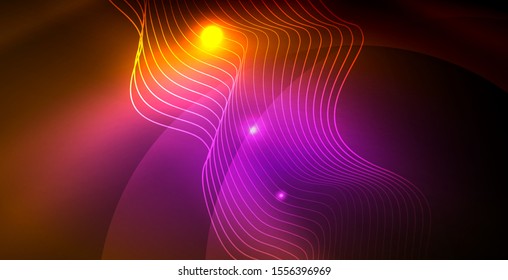 Farbneonleuchten mit Wellen abstrakter Hintergrund. Vektorgrafik
