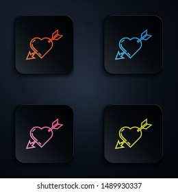 Color neon line Amour symbol with heart and arrow icon isolated on white background. Love sign. Valentines symbol. Set icons in colorful square buttons. Vector Illustration