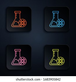 Color neon line Antifreeze test tube icon isolated on black background. Auto service. Car repair. Set icons in square buttons. Vector Illustration