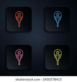 Color neon line Balloons with ribbon icon isolated on black background. Happy Easter. Set icons in square buttons. Vector
