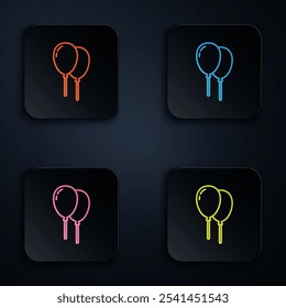 Color neon line Balloons with ribbon icon isolated on black background. Happy Easter. Set icons in square buttons. Vector