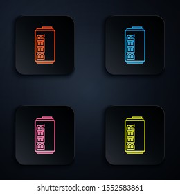 Color neon line Beer can icon isolated on white background. Set icons in colorful square buttons. Vector Illustration