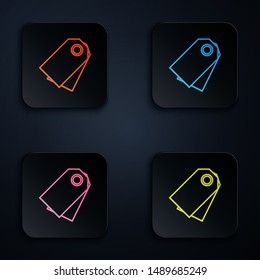 Color neon line Blank label template price tag icon isolated on white background. Empty shopping discount sticker. Template discount banner. Set icons in colorful square buttons. Vector Illustration