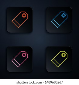 Color neon line Blank label template price tag icon isolated on white background. Empty shopping discount sticker. Template discount banner. Set icons in colorful square buttons. Vector Illustration