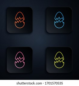 Color neon line Broken egg icon isolated on black background. Happy Easter. Set icons in square buttons. Vector Illustration